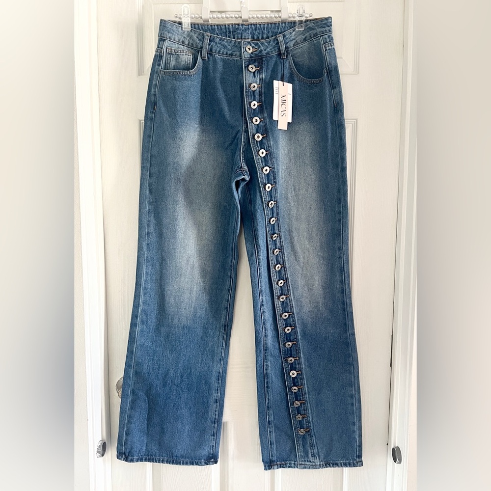 Micas Denim Button High Waist Straight Leg Jeans - Picture 8 of 16